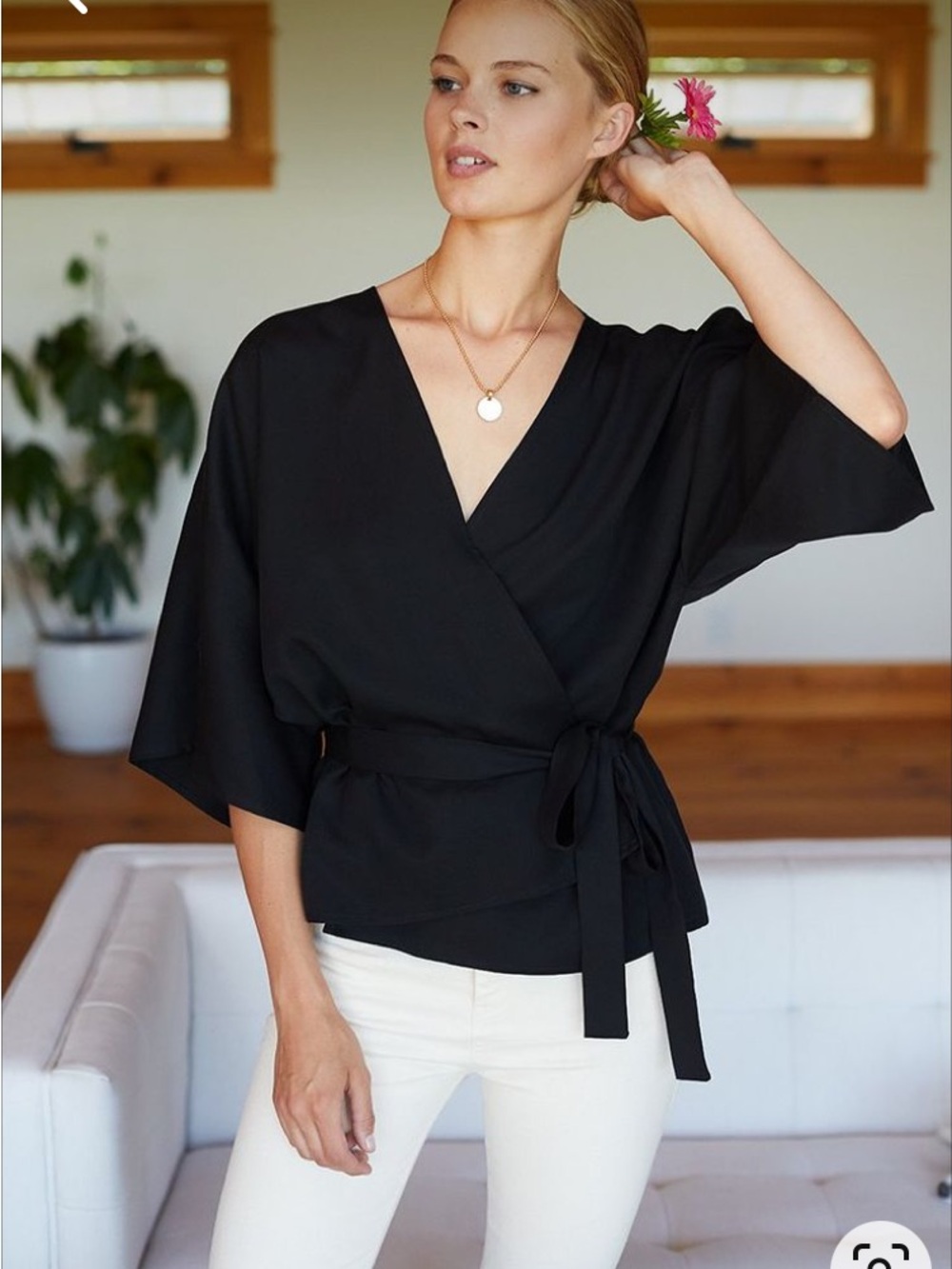 Like New Diane von Furstenberg DVF Black Silk Kallina Wrap Top, Size 2